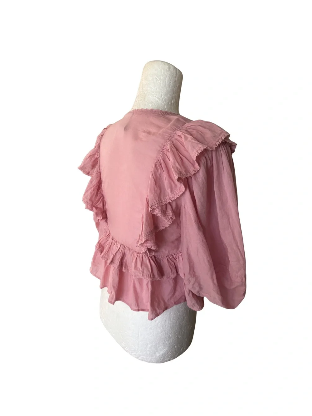 FARM Rio Blush Pink Ruffle Feminine Preppy Wrap Blouse Size XS